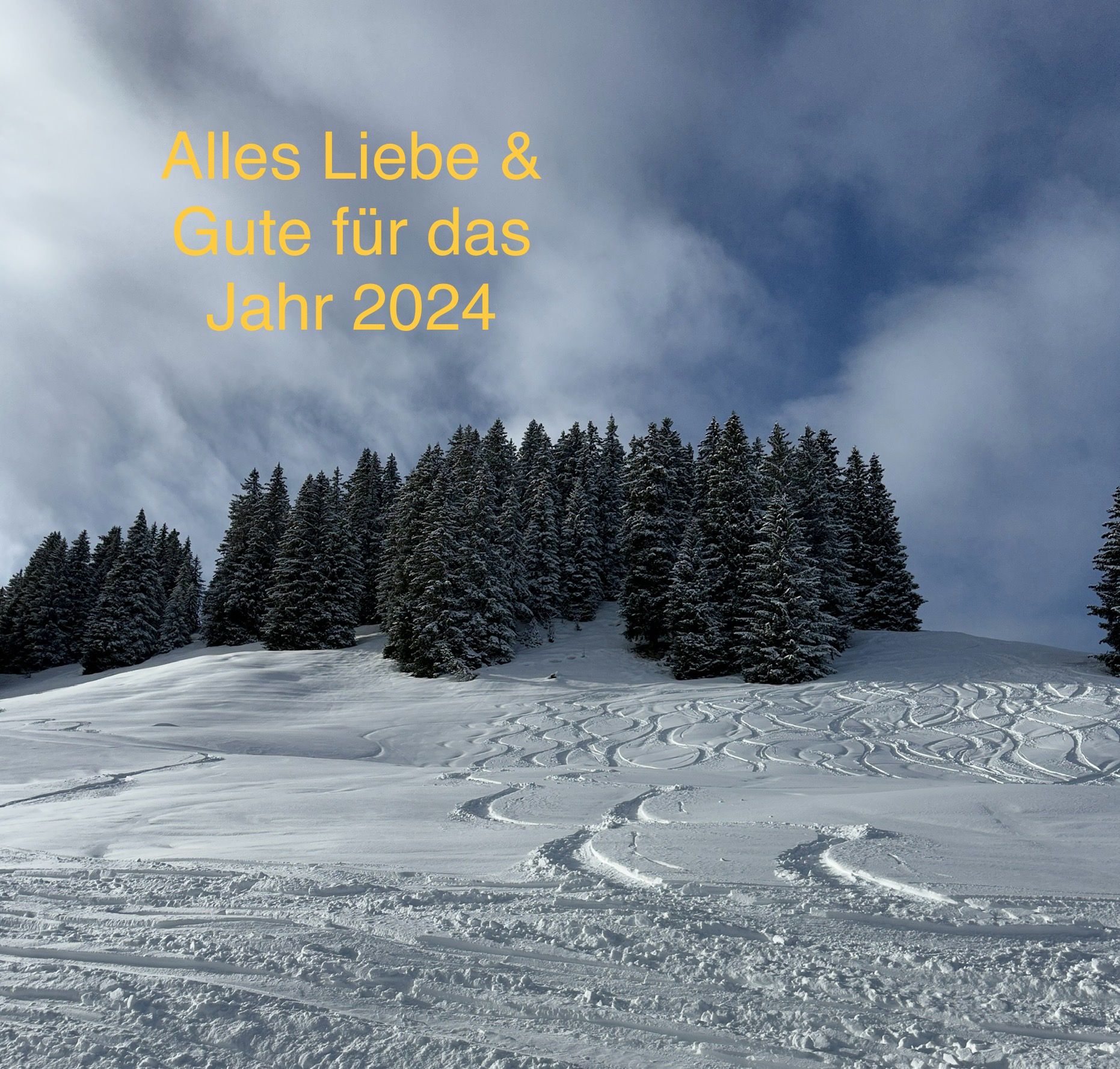 Spuren im Schnee, alles gute für ein erfreuliches 2024!